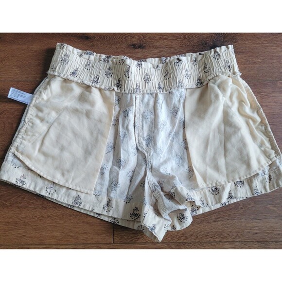 A New Day Womens XL Linen Blend Shorts Paperbag High Rise Pull On Beige Print - Picture 10 of 14